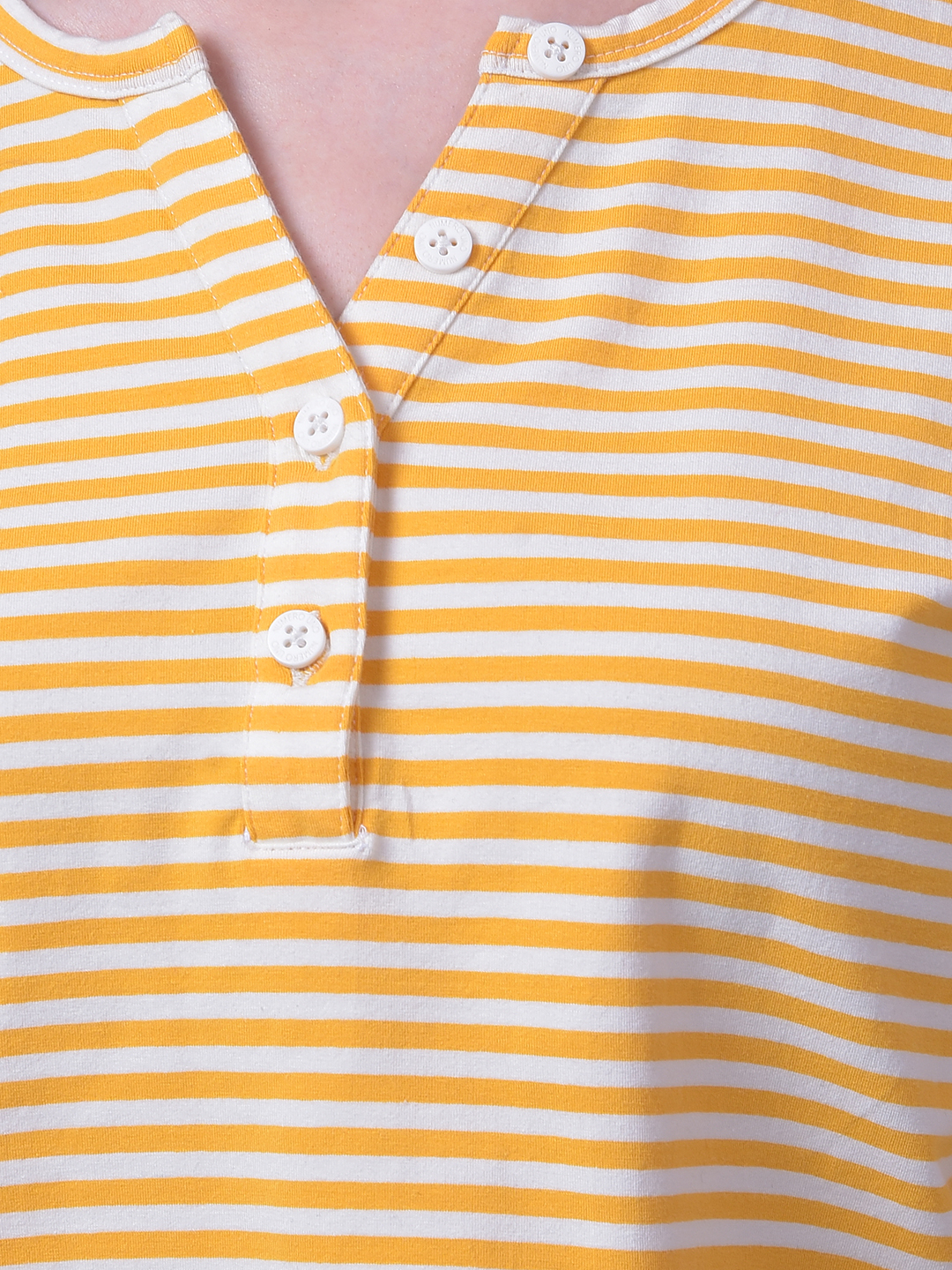 Numero Uno Women Yellow & White Striped Henley Top